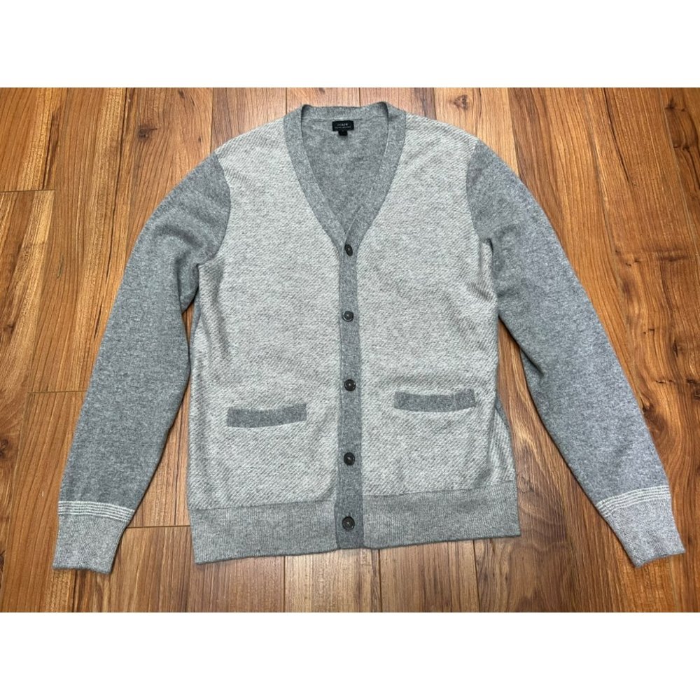 J CREW Mens Grey Soft 100% Italian Cashmere Cardigan Sweater Size L